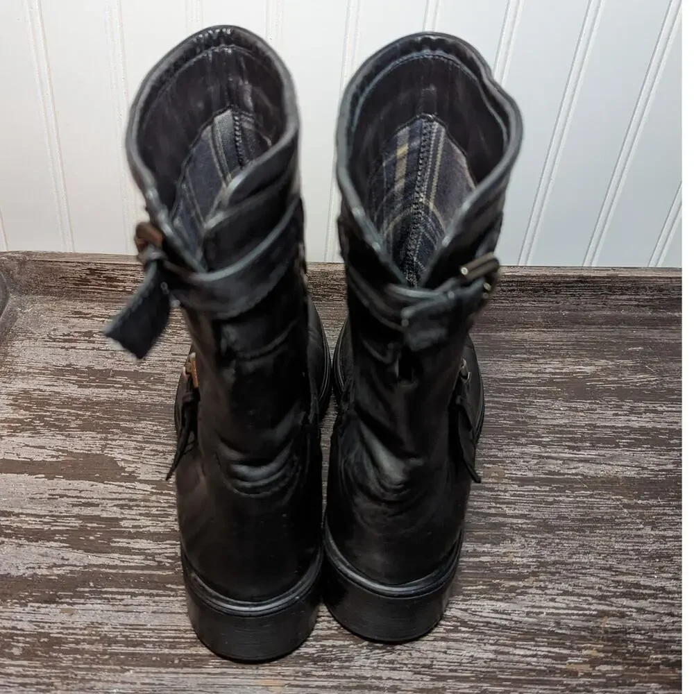 Aquatalia Women's Black Mid Calf Moto Style Quilted Leather Boots Size 8 - Picture 4 of 6